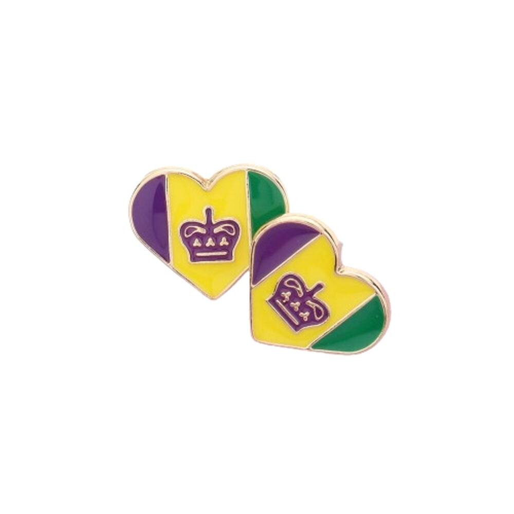 Mardi Gras Crown Heart Earrings